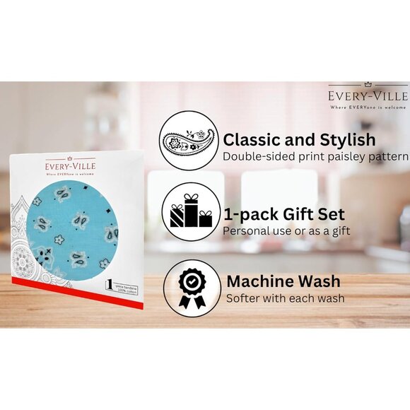 Women's Light Blue Cotton Bandana Large Cowgirl Handkerchief Headband Scarf - Picture 3 of 7